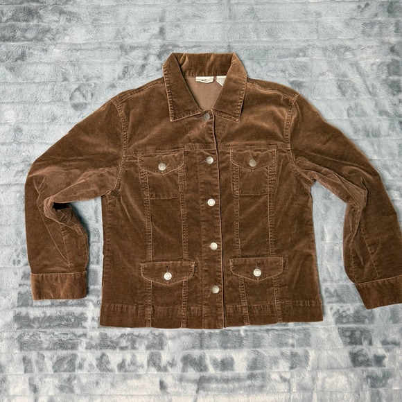 Chico's Jackets & Blazers - Chico's Corduroy Trucker Jacket Womens 0 Brown Button Front Stretch Collared